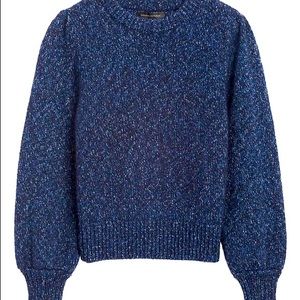 Metallic Puff-Sleeve Sweater in Navy Sparkle